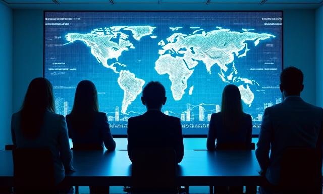 Modern holographic weather map used for business forecasting