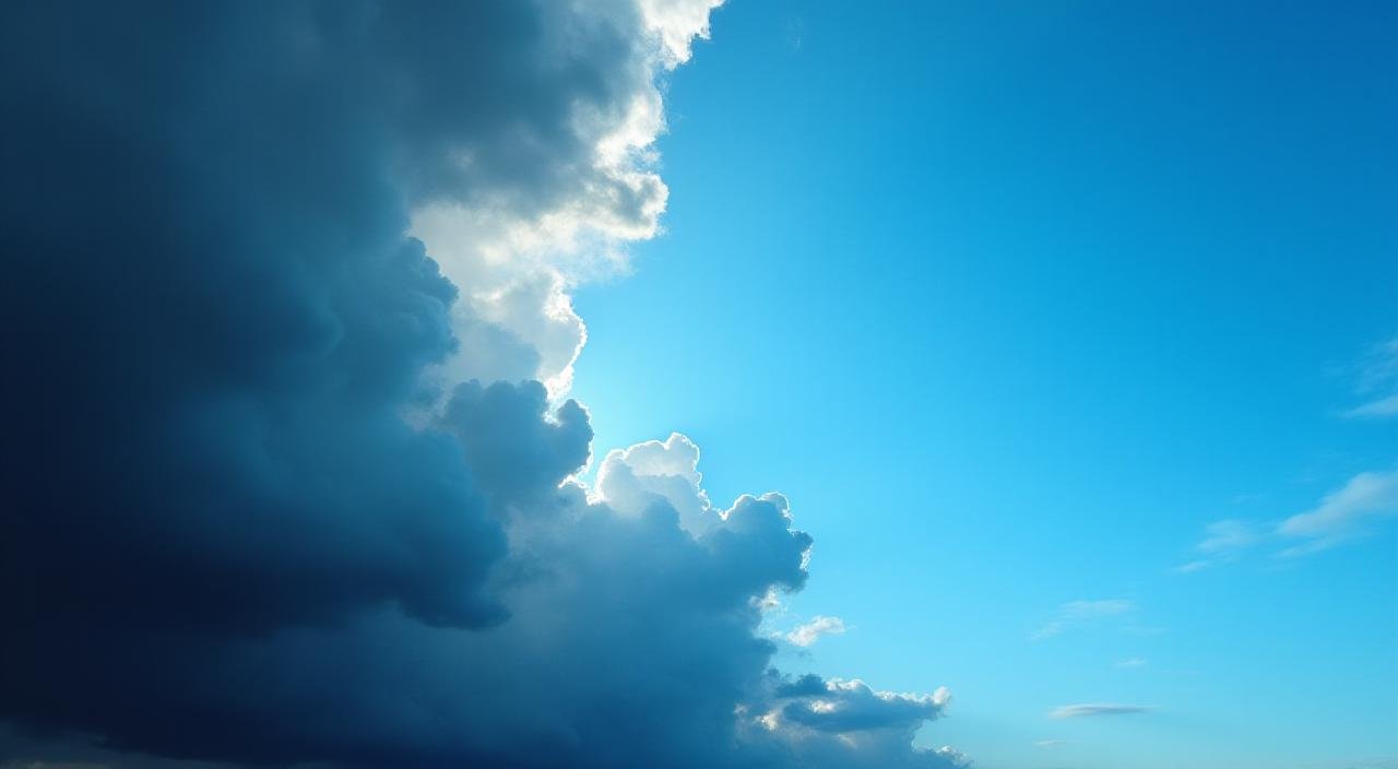 A conceptual photo of a storm cloud clearing to reveal bright blue sky, symbolizing organizational health