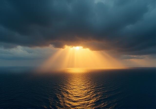 A dramatic sky with breaking sunlight representing hope through a storm